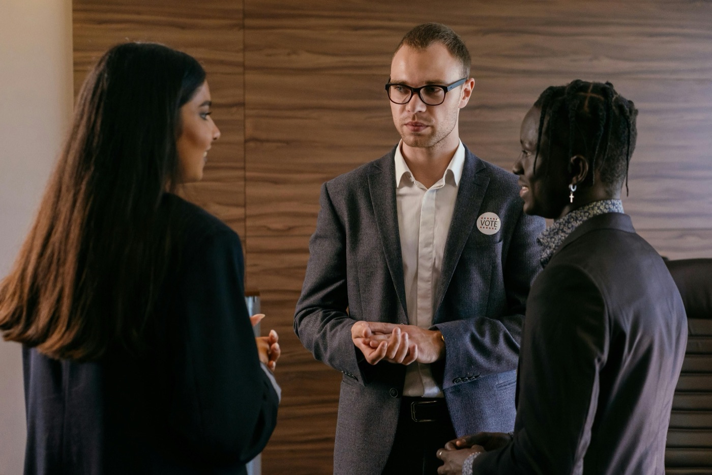 Hotel managers talking in a lobby